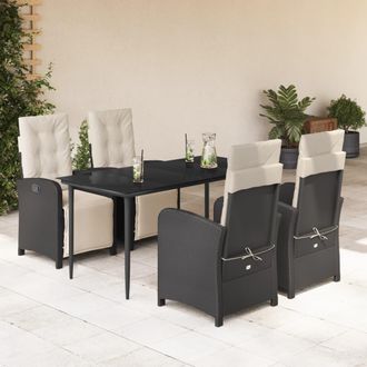 vidaXL Set De Muebles Jard&iacute;n 5 Pzas Con Cojines Rat&aacute;n Sint&eacute;tico Negro Vidaxl