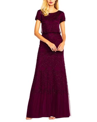 Adrianna Papell Beaded Blouson Petite Gown