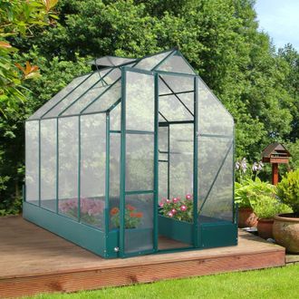 OUTSUNNY Walk-in Greenhouse Garden Polycarbonate Aluminium w/ Smart Window in Green
