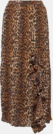 Ganni Leopard-print georgette midi skirt