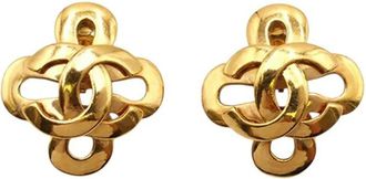 Chanel 1995 Gold Plated CC Clover Clip On Earrings costume earrings