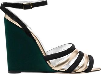 La DoubleJ Groene Metallic Leren Sleehak Sandalen - Dames - Sleehakken - Groen - 37 EU - Schoenen