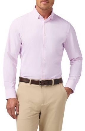 Mizzen+Main Leeward Trim Fit Plaid Performance Button-Up Shirt in Pink Salt Banker Stripe at Nordstrom, Size X-Large