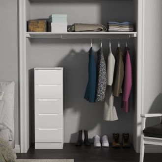 Lewis's Milan 5 Drawer Bedside in White Gloss & White - Ready Assembled - Lewiss Home | TJ Hughes