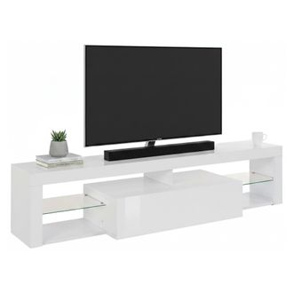 Dmora Dmora - Mueble Tv Ugo, Aparador Bajo De Sal&oacute;n Con 1 Puerta, Base Para Tv, 160x40h35 Cm, Blanco Brillo, Con Embalaje Reforzado