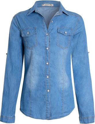 SS7 Womens Denim Shirt Cotton Slim Fit Stonewash Blue