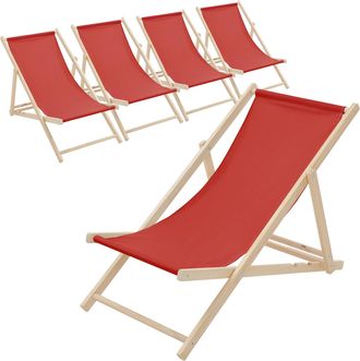 ECD Germany Juego De 5 Tumbonas Playa Madera De Pino Roja 3 Posiciones De Reclinaci&oacute;n Plegable Silla Tradicional De Sol Para Jard&iacute;n O Balc&oacute;n Impermeable Hasta 120