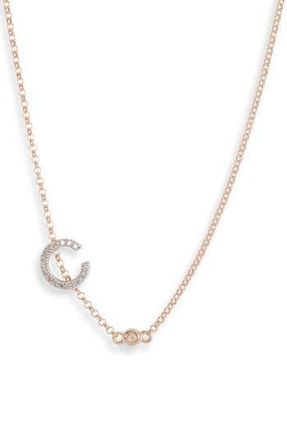 Meshmerise Bezel Diamond Initial Chain Necklace - 0.2ct. in Rose-C at Nordstrom Rack