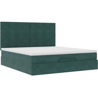 vidaXL Estructura De Cama Otomana Colchones Terciopelo Verde Oscuro Vidaxl