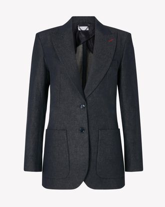Serena Bute Denim Look Fitted Blazer - Navy Blue
