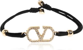 Valentino Garavani Verstelbare Armband met Swarovski Kristallen - Dames - Armbanden - Zwart - ONE Size - Leer - Accessoires