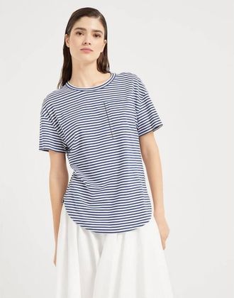 Brunello Cucinelli Blue Striped Relaxed Shirt, Size XXS