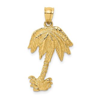 Diamond2Deal 14k Yellow Gold 2-D Textured Single Palm Tree Charm