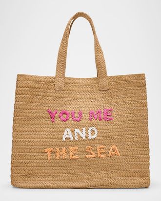 BTB Los Angeles You Me And The Sea Woven Straw Tote Bag