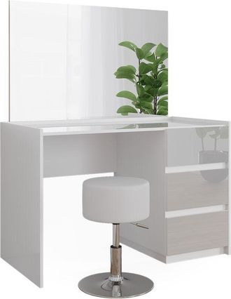 Vicco Tocador Marla, Blanco Alto Brillo, 120 Cm Con Espejo Y Taburete