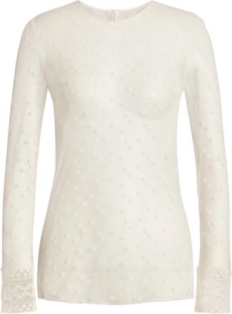 Alberta Ferretti Sheer Long-Sleeve Shirt with Polka Dot Pattern and Lace Accents
