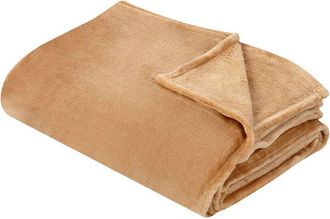 Beliani Manta Beige Arena 200 X 220 Cm Poli&eacute;ster Colcha Cubrecama Suave Moderno Bayburt