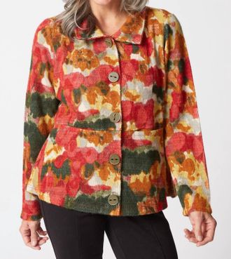 Habitat Aspen Knit Brushstrokes Highland Jacket In Ruby