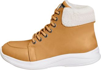 Generic Womens Winter Boots Warm Faux Fur Lined Snow Boots Non-Slip Ankle Booties Winter Chunky Trainers Lace Up Trekking Shoes (Yellow, 6.5)