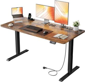OEM Ecofurnix Escritorio Elevable El&eacute;ctrico, 140 X 60 Cm, Altura Ajustable 72-117 Cm, Con Toma De Corriente Integrada Y Puerto Usb, Marr&oacute;n Vintage