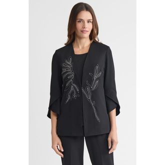 Ming Wang Floral Printed Stretch Deco Crepe Jacket in Black at Nordstrom, Size X-Small P
