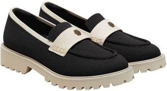 Vivaia Round-Toe Platform Chunky Heel Loafers in Black Cream Ivory at Nordstrom, Size 10