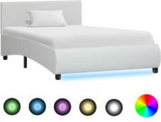 vidaXL Estructura Cama Con Led Cuero Sint&eacute;tico Blanco 100x200 Cm Vidaxl