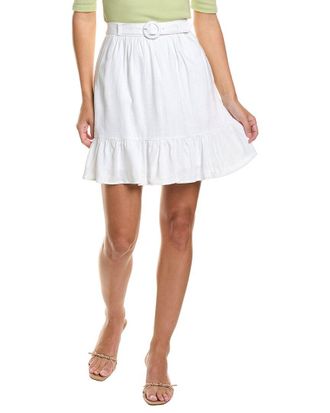 CeCe by Cynthia Steffe Belted Tiered Ruffle Linen-Blend Mini Skirt