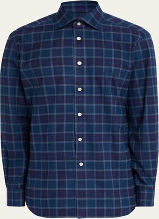 Kiton Mens Plaid Button-Front Shirt