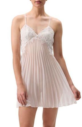 Rya Collection Delight Lace Pliss&eacute; Chemise in Ivory at Nordstrom Rack, Size Large