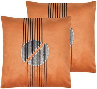 Beliani Beliani - Set of 2 Scatter Cushions Glam Orange Velvet Geometric Pattern 45x45cm Ceropegia