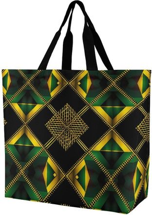 Generic Rhombus Pattern Shoulder Bag Large Capacity Grocery Bag Eco Friendly Handbags For Picnic College Beach