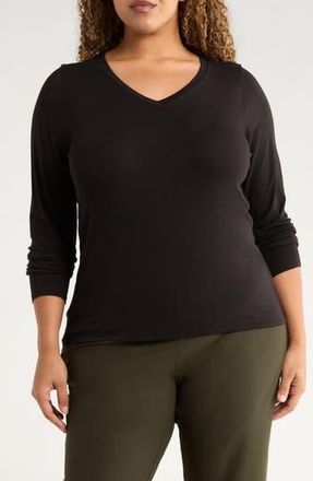 Eileen Fisher V-Neck Long Sleeve T-Shirt in Black at Nordstrom Rack, Size 3X