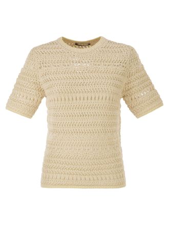 Fabiana Filippi Kurz&auml;rmliger Pullover von Fabiana Filippi mit ausgefallenem H&auml;kelstich und Pailletten