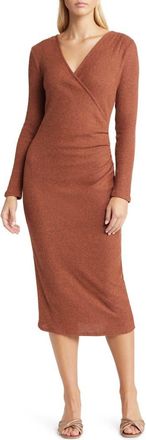 Loveappella Long Sleeve Faux Wrap Midi Dress in Rust at Nordstrom Rack, Size X-Small