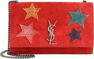 Saint Laurent Red suede star applique Kate wallet on chain