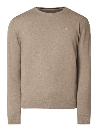 Tom Tailor Pullover aus Baumwolle mit Logo-Stickerei in Hellbraun, Gr&ouml;&szlig;e M