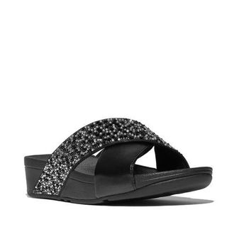 FitFlop Lulu Crystal-mix metallic cross slides in All Black at Nordstrom, Size 7.5