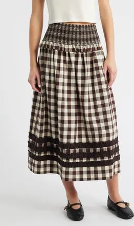 Damson Madder Ava Ruffle Trim Midi Skirt in Butter at Nordstrom Rack, Size 12 Us / 16 Uk