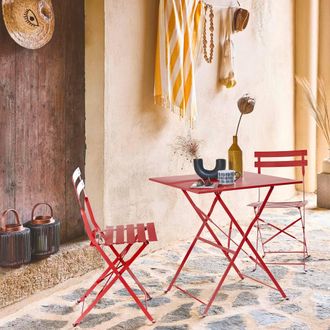 Sweeek Square 2-seater Folding Metal Bistro Garden Table With 2 Chairs in Terracotta
