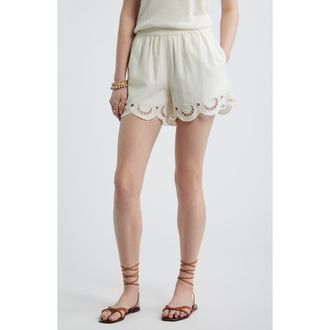 Treasure & Bond Cutwork Hem Linen Blend Pull-On Shorts in Ivory Egret at Nordstrom, Size Xx-Small