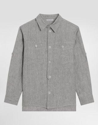 Dolce & Gabbana Washed Linen Canvas Shirt - Man Gray 10 Years
