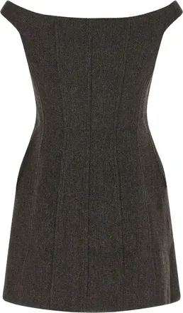 Self Portrait Bardot Neckline with Floral Appliqu&eacute; Dress - Charcoal
