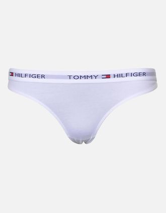 Tommy Hilfiger Womens Iconic Cotton Thong, White - Purple - Size: 14