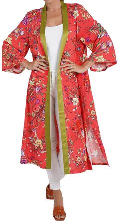 Love Token Chance Floral Open Kimono In Coral