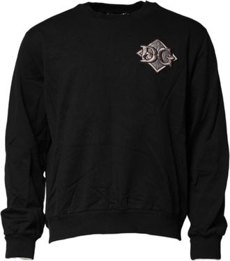 Dolce & Gabbana Mens Black Logo Embroidery Sweatshirt Sweater Cotton Clothing