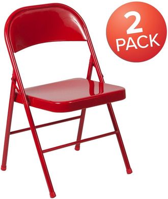 Flash Furniture 2 Pack Double Braced Red Metal Folding Chair