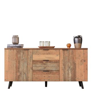 STILVORA Aparador Con 3 Cajones Y 2 Puertas Con Estantes Ajustables Para Sal&oacute;n Y Comedor, En Tablero De Part&iacute;culas, 140 &times; 35 &times; 70 Cm, Marr&oacute;n Antiguo