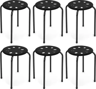 Costway Costway Juego De 6 Taburetes Redondos Apilables De Metal, Asiento Redondo Con Marco De Metal En Forma De X, Asiento Perforado, Taburetes Apilables Par