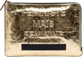 Chanel Pre-owned Clutches, female, Yellow, Size: ONE SIZE Pre-owned Metallic Leather Clutch